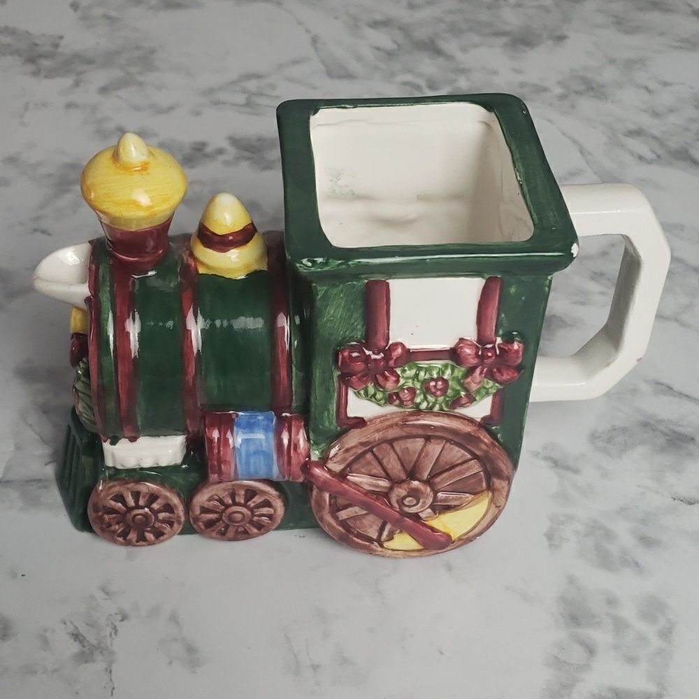 Handpainted Christmas Train Pitcher